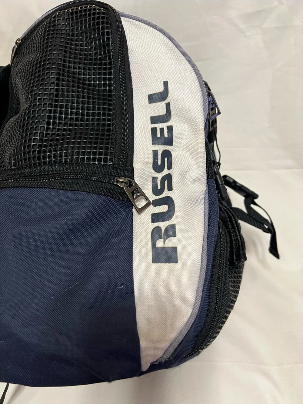 Russell Athletic Navy and White Backpack with Front Mesh Pocket